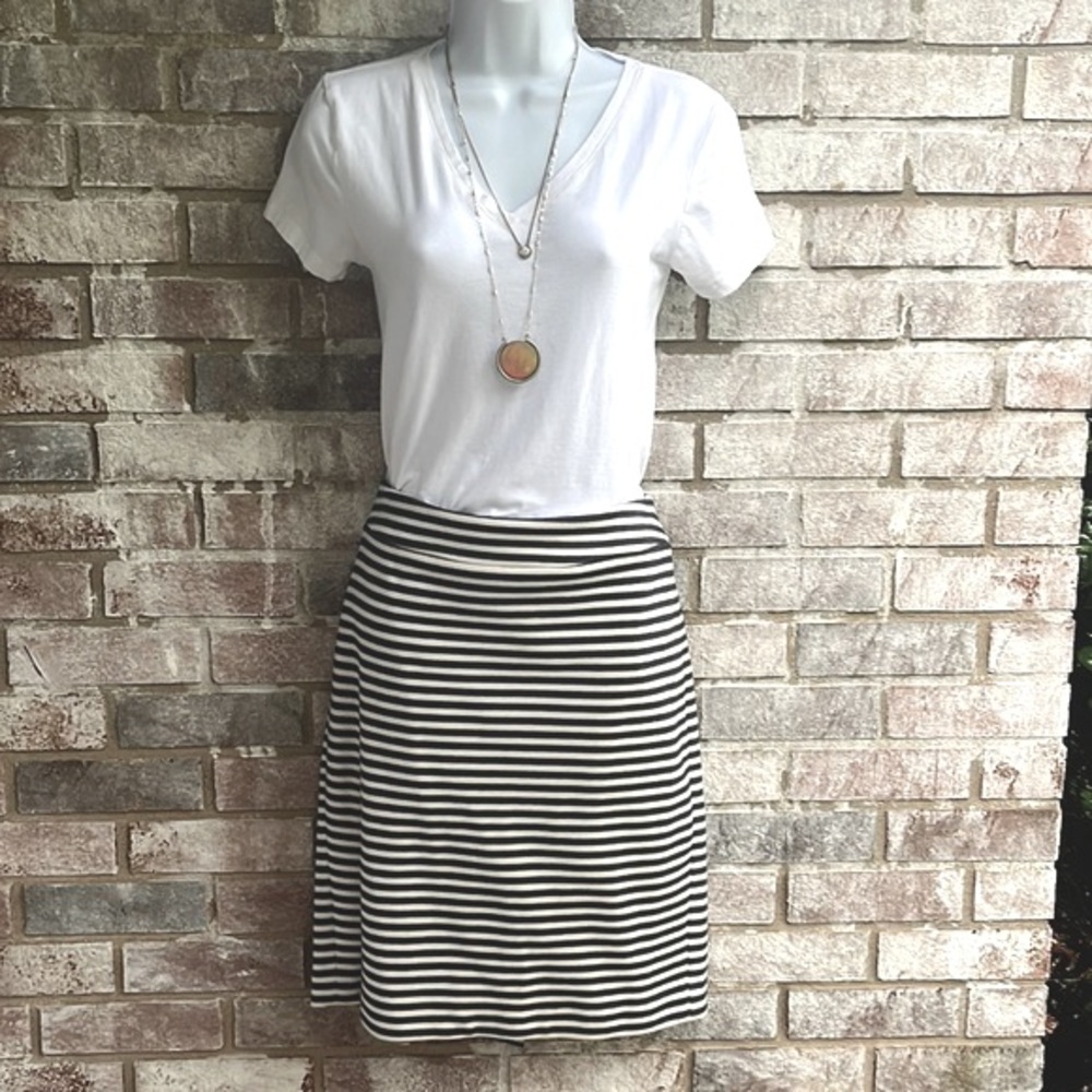 Ann Taylor lined knit skirt. In dark navy stipe. Size 4